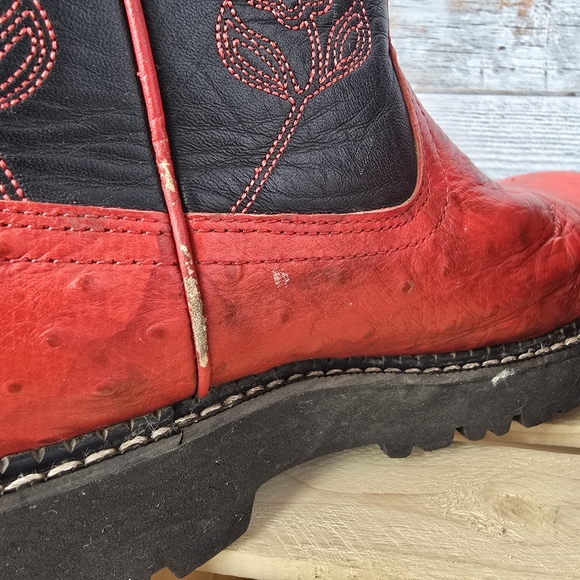 Roper Leather Ostrich Print Floral Red Black Western Boots Womens Size 7 - Picture 11 of 16